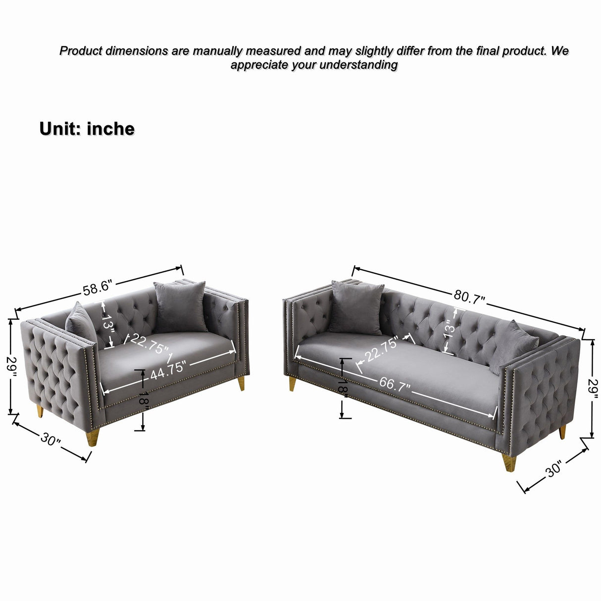 Deep Seat Sofa With Button Nailhead, Square Arm Couches