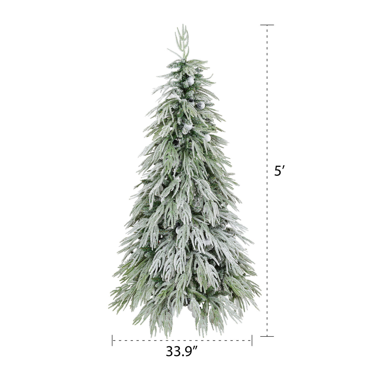 5Ft Pre Lit Spruce Snow Flocked Christmas Tree With LED Lights, Artificial Hinged Xmas Tree - White / Green