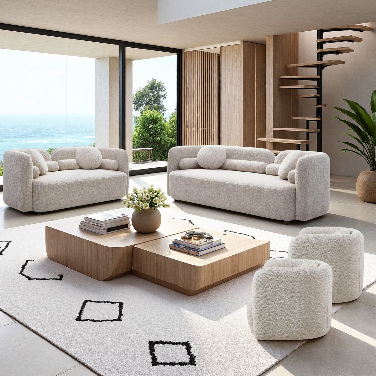 4 Piece Living Room Set With 3 Seater Sofa, Loveseat, And 2 Accent Chairs For Apartment - Light Beige
