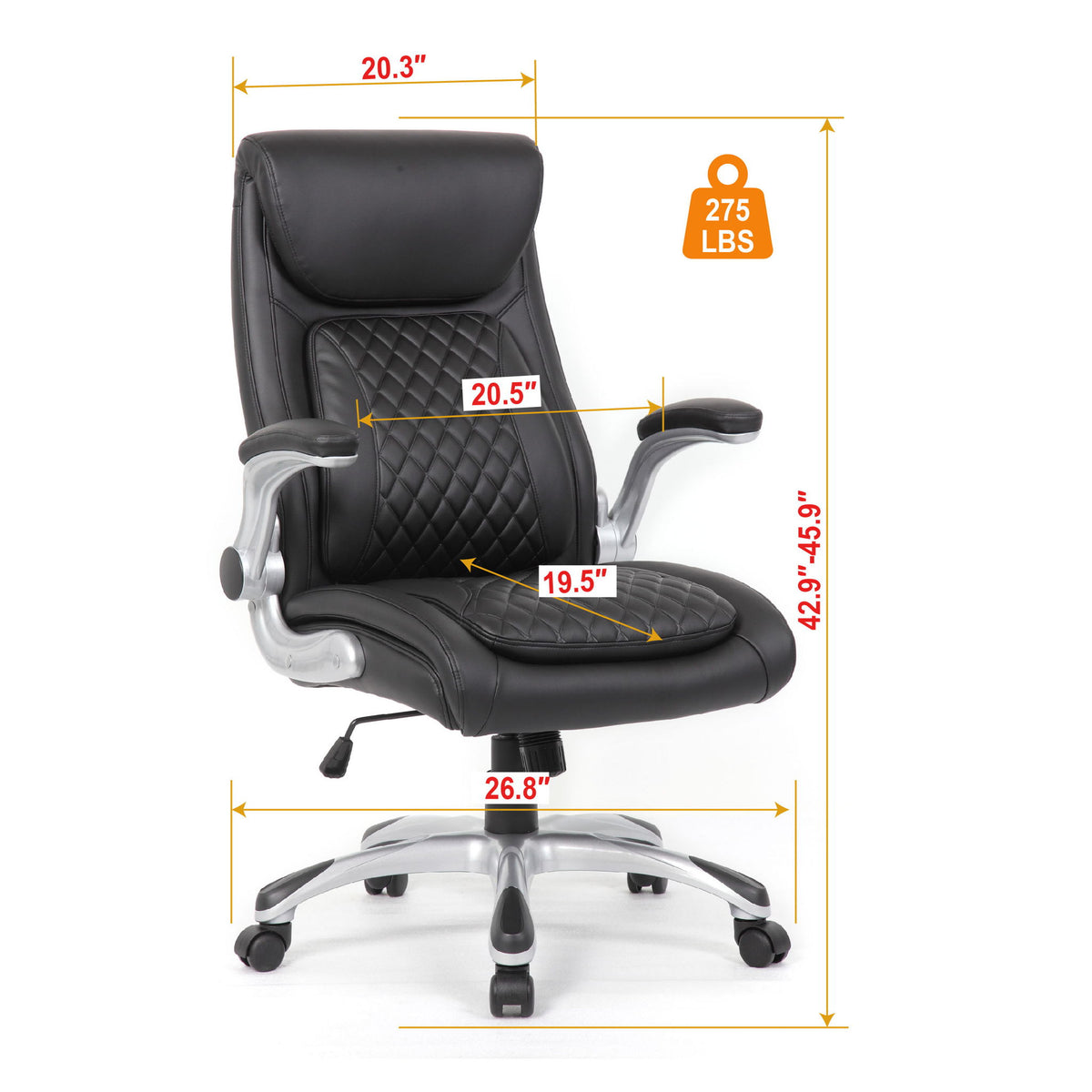 High Back Ergonomic Executive Office Chair, Adjustable Height And Lumbar Support For Home & Office - Black