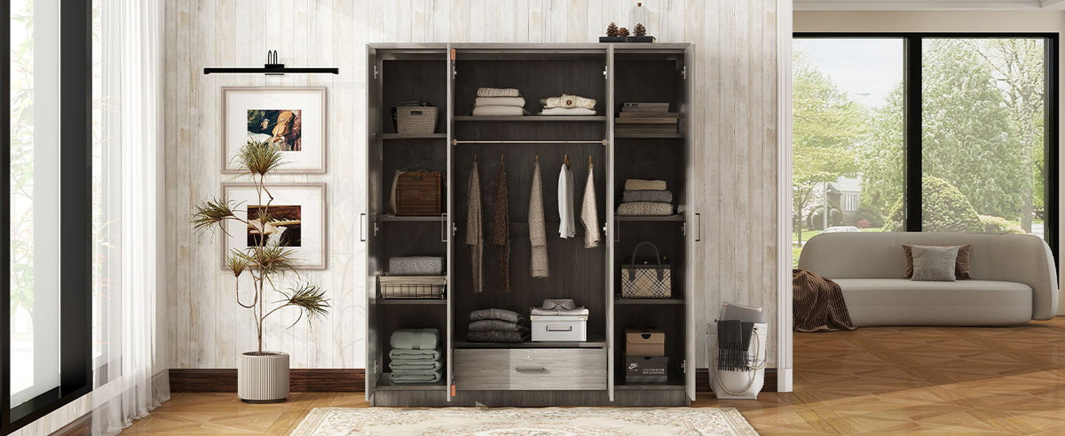 4 Door Wardrobe With 1 Drawer - Gray