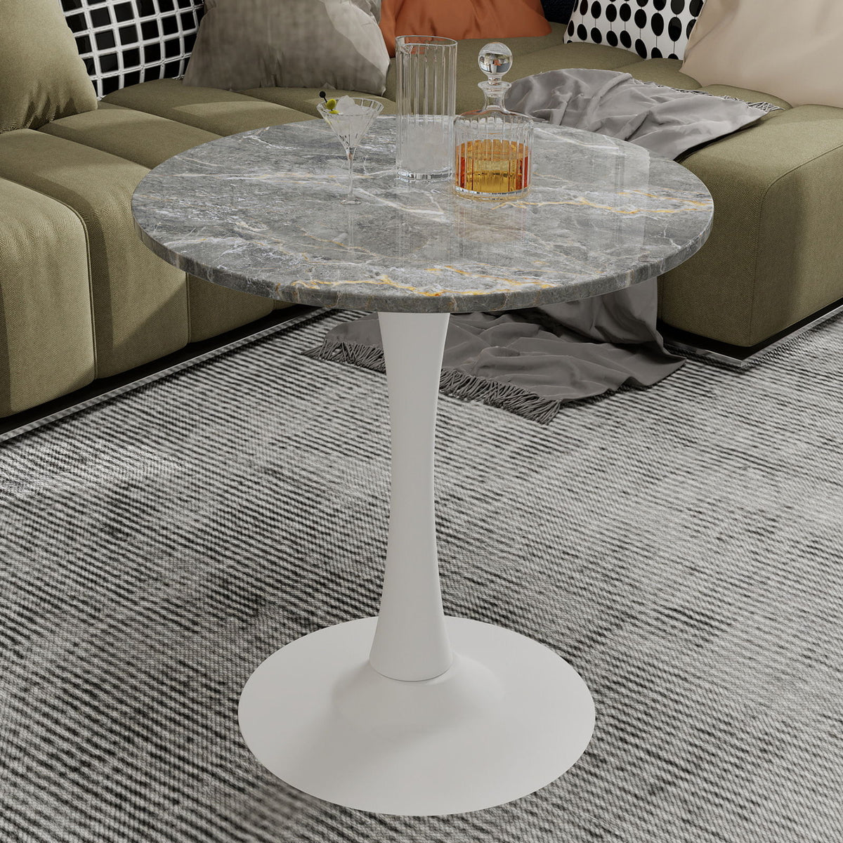Coffee Table With Round Top For Living Rooms - Gray / White