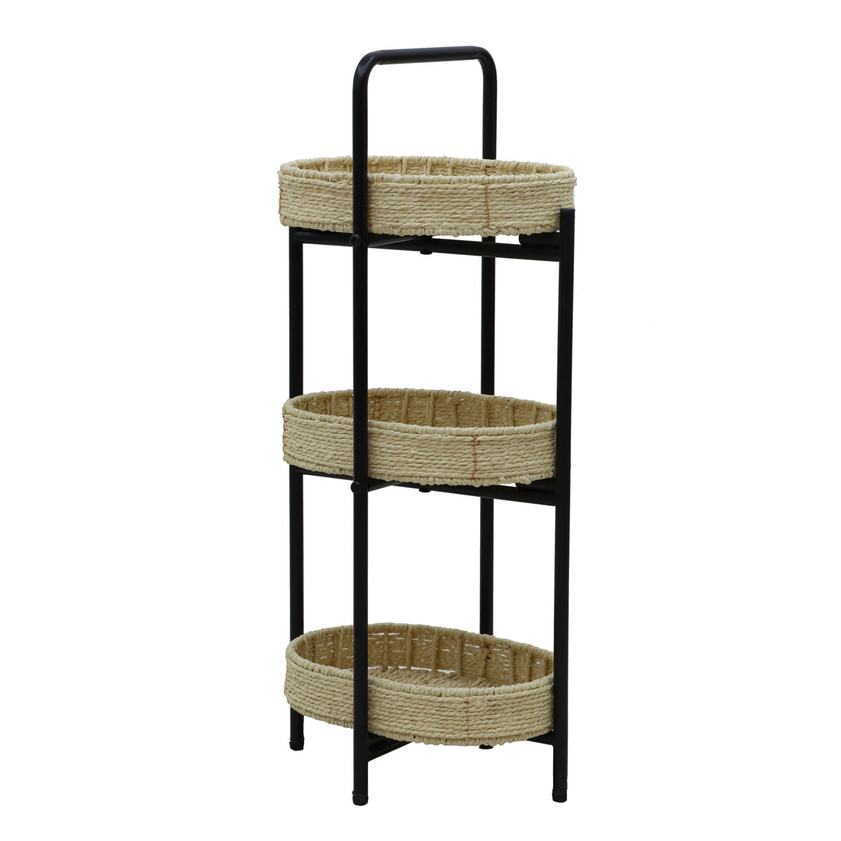 Modern 3 Tier Handwoven Side Table With Oval Organizer