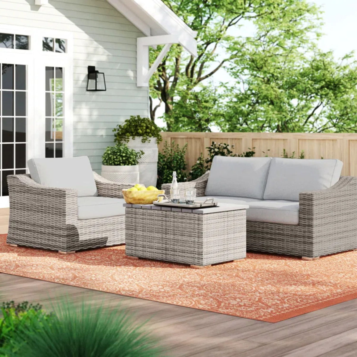3 Person Seating Group With Cushions Perfect For Outdoor Relaxation - Gray / Gray Mix