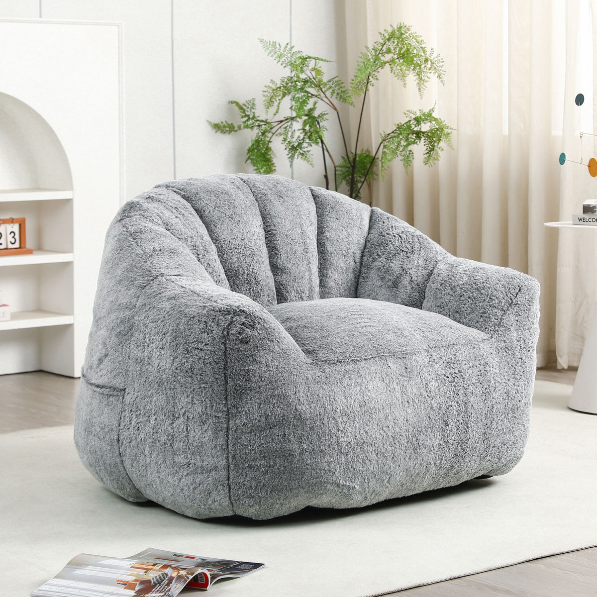 Beanbag Sofa Chair With Armrests Stuffed High Density Foam, Lazy Sofa Comfy Chairs Beanbag Chair For Adults In Living Room, Bedroom Reading - Dark Gray