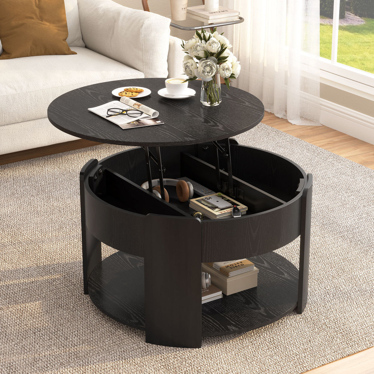 Round Lift Top Coffee Table With Hidden Storage