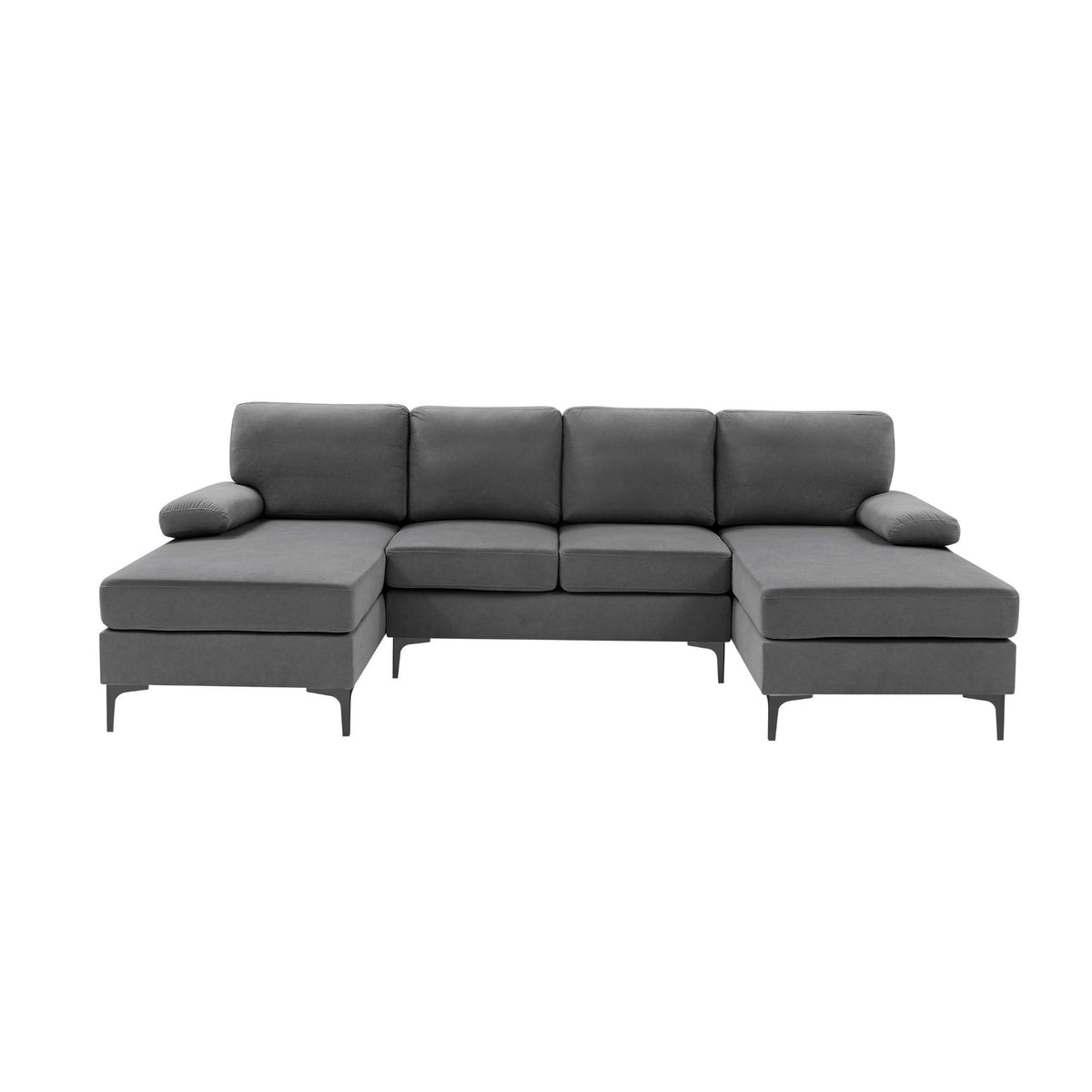 U - Shape Sectional With Legs, Pillow Top Arms - Dark Gray
