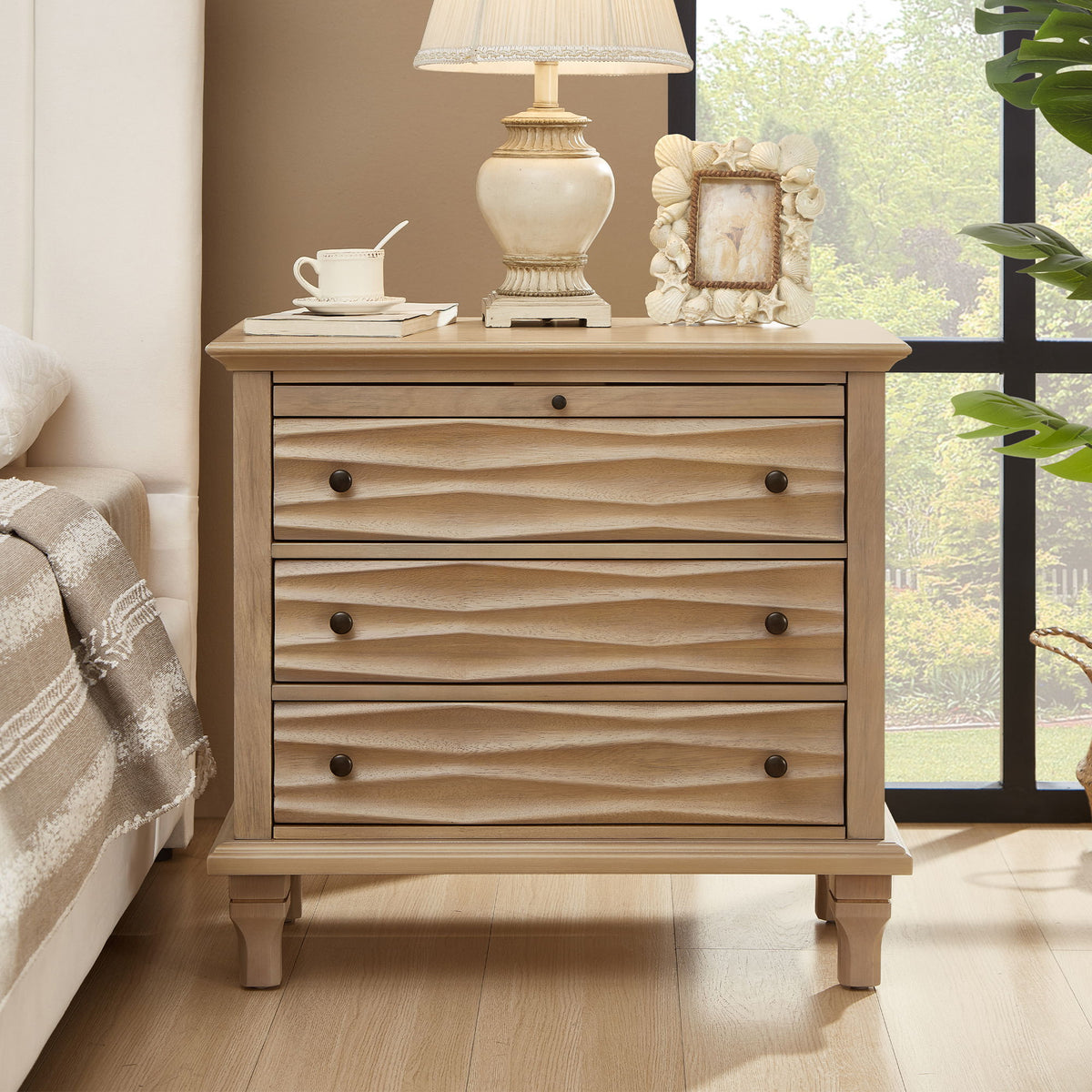 Nightstand With Charging Station, Bedside Table, 3 Drawers, USB And Type - C Ports