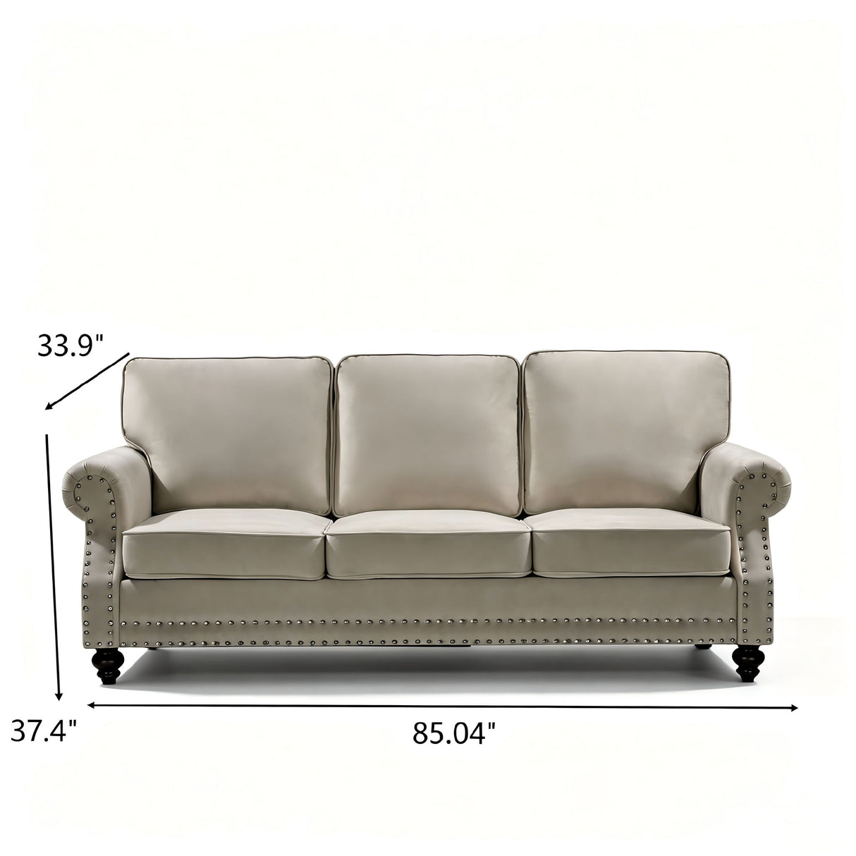3 Seater Sofa With Nailhead Trim And Turned Legs For Living Room