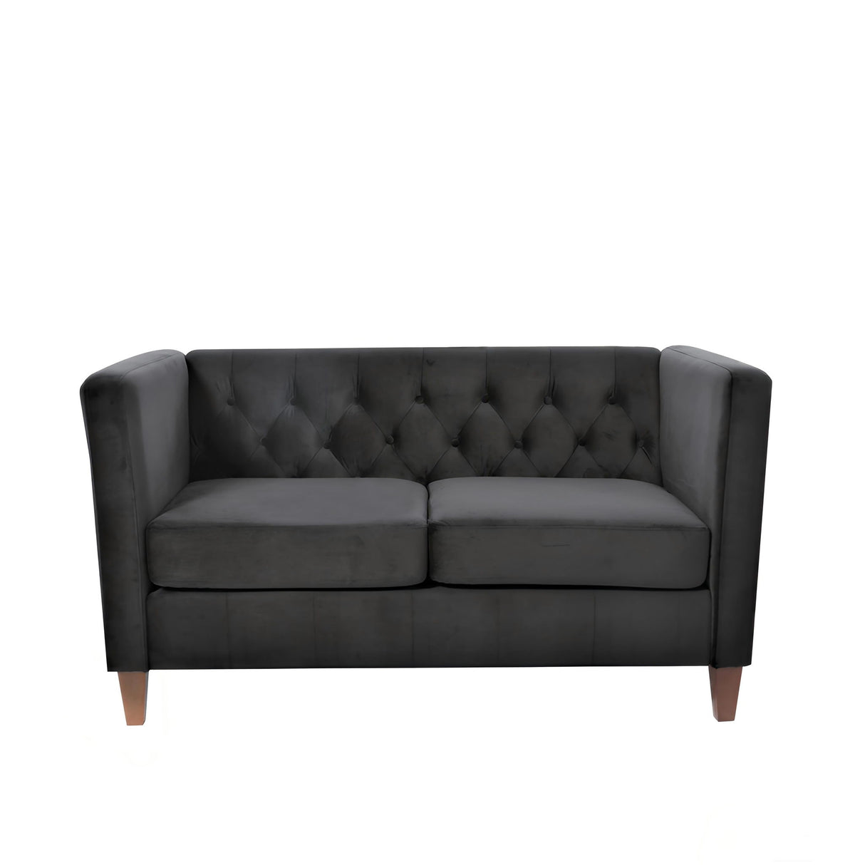 Button Tufted Loveseat, 2 Seater With Square Arm Couch For Living Room