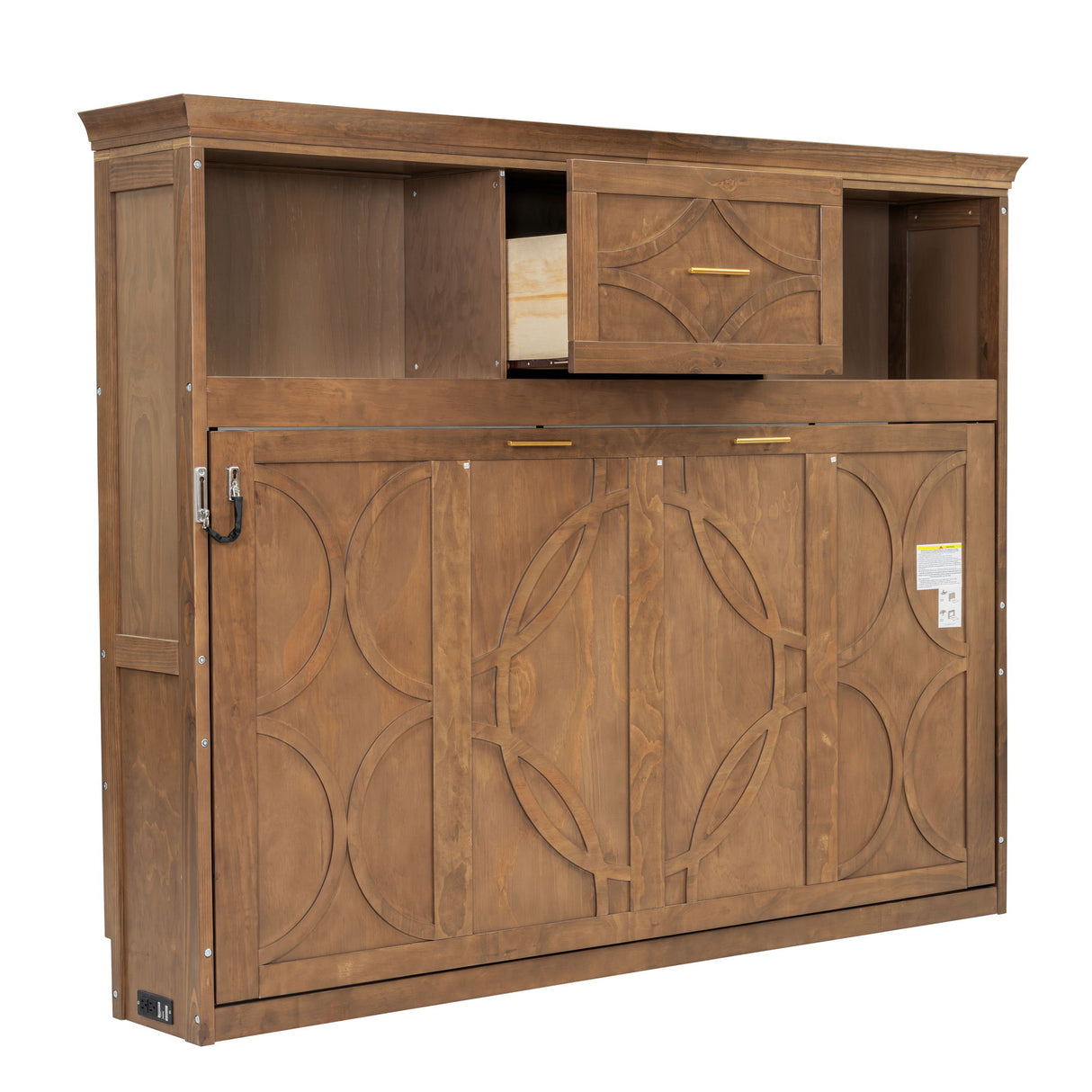 Twin Size Murphy Bed With Charging Station And Drawer - Wood