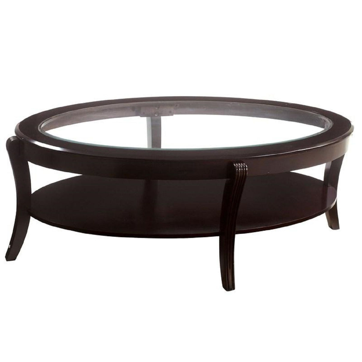 Oval Coffee Table With Beveled Glass Top And Open Lower Shelf - Espresso