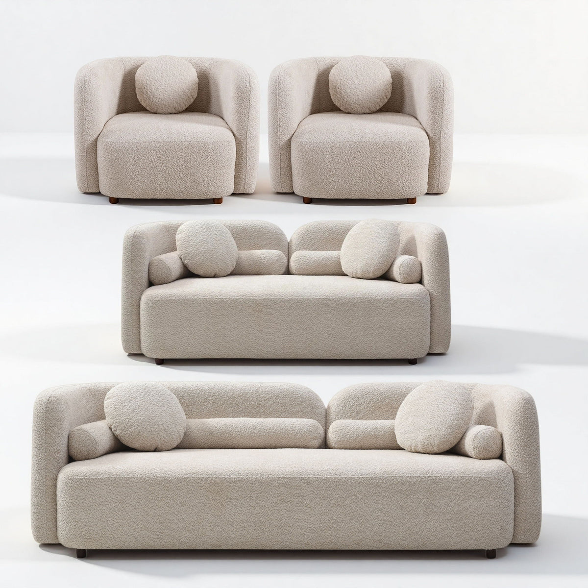 4 Piece Living Room Set With 3 Seater Sofa, Loveseat, And 2 Accent Chairs For Apartment - Light Beige