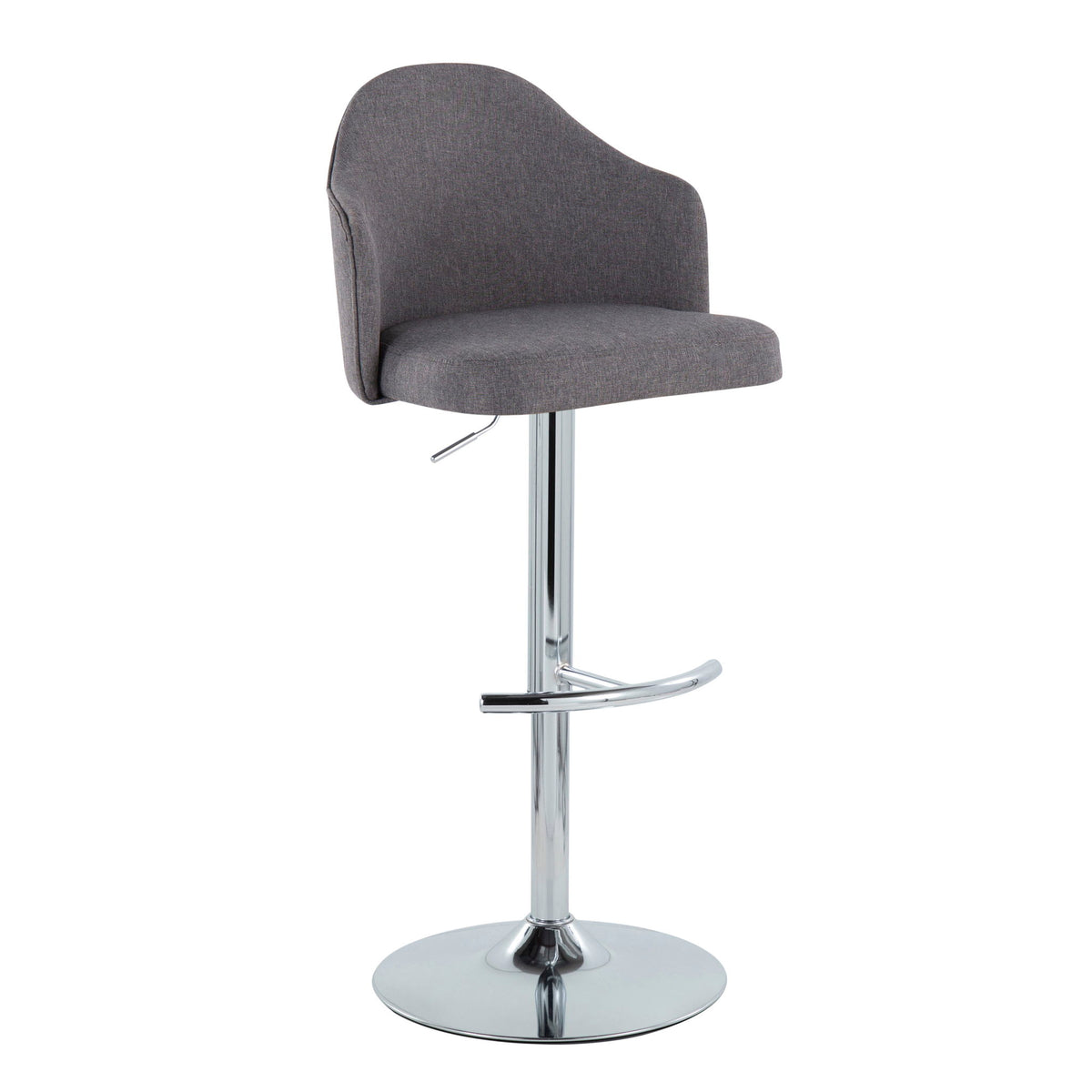 Ahoy - Contemporary Adjustable Barstool With Swivel With Rounded T Footrest (Set of 2) - Gray - Fabric