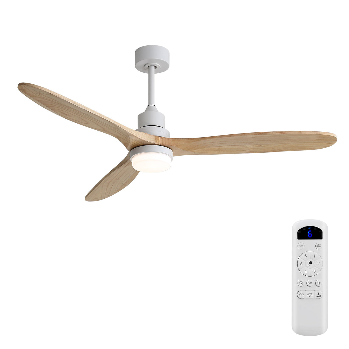 60" DC Motor Ceiling Fan With Light, 3 Blades, 18W LED 3 Color Dimmable With Memory, 6 Speed Lcd Remote Control, Reversible Motor, Timer Setting (1 / 4 / 8 H) - White