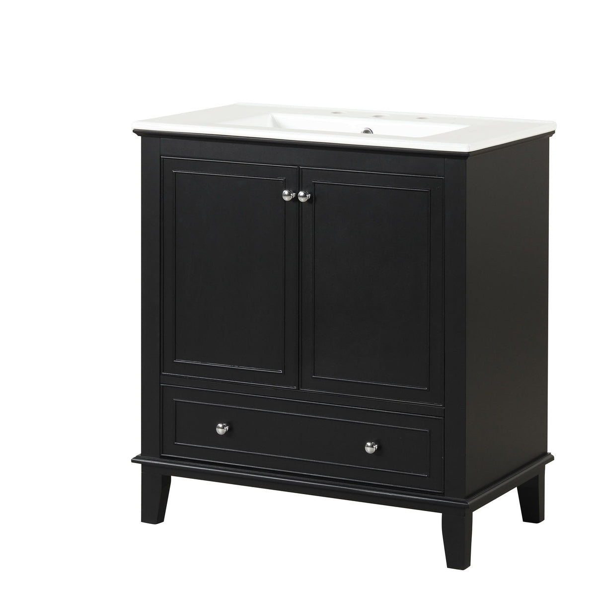 30" Bathroom Vanity With Sink Combo, Multi Functional Bathroom Cabinet With Doors And Drawer - Black