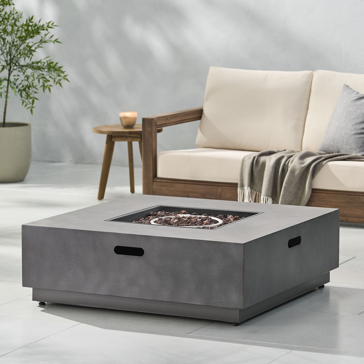Modern Square Iron Fire Pit 50, 000 Btu - Stone Gray