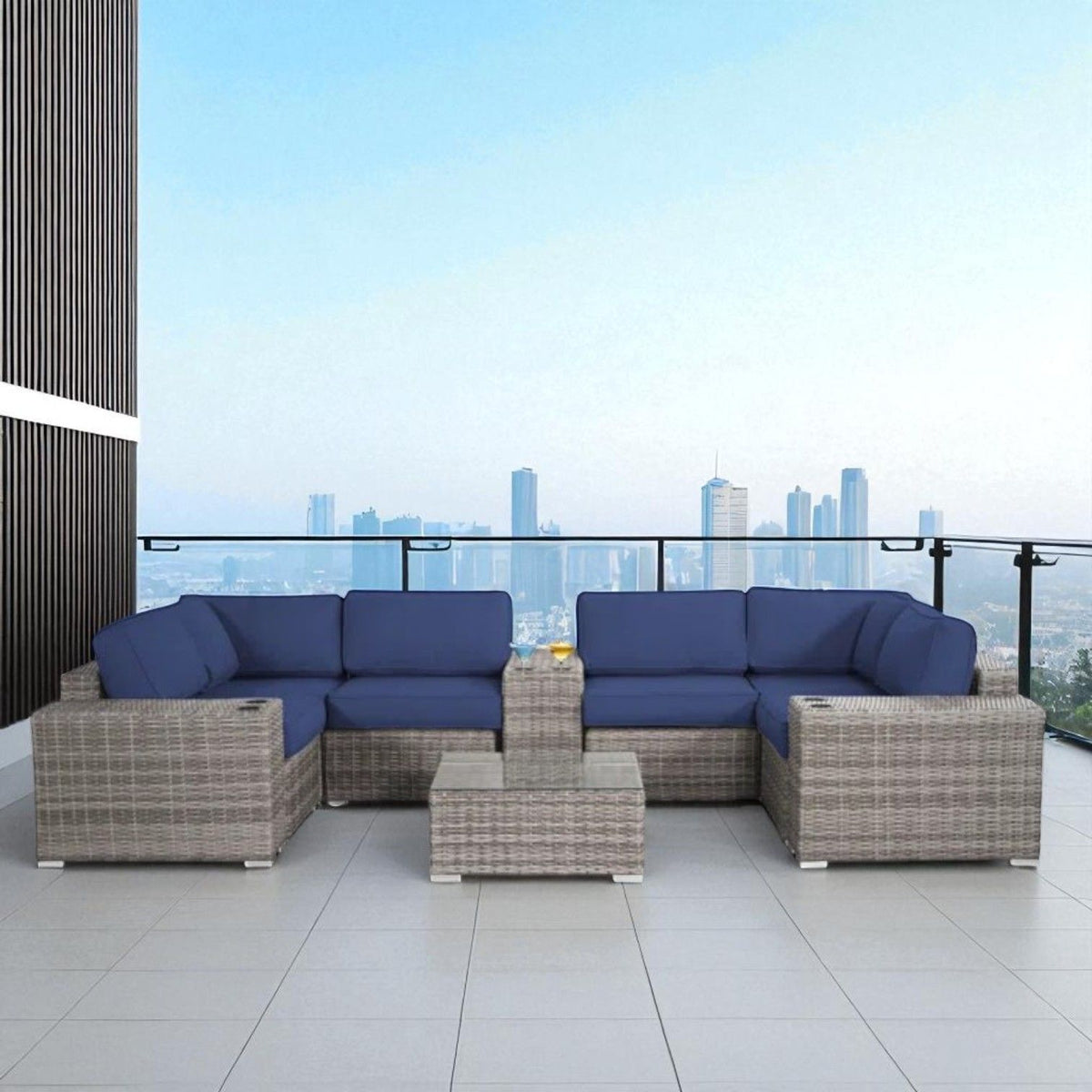 Rattan 4 Person Outdoor Seating Group With Cushions - Gray Mix
