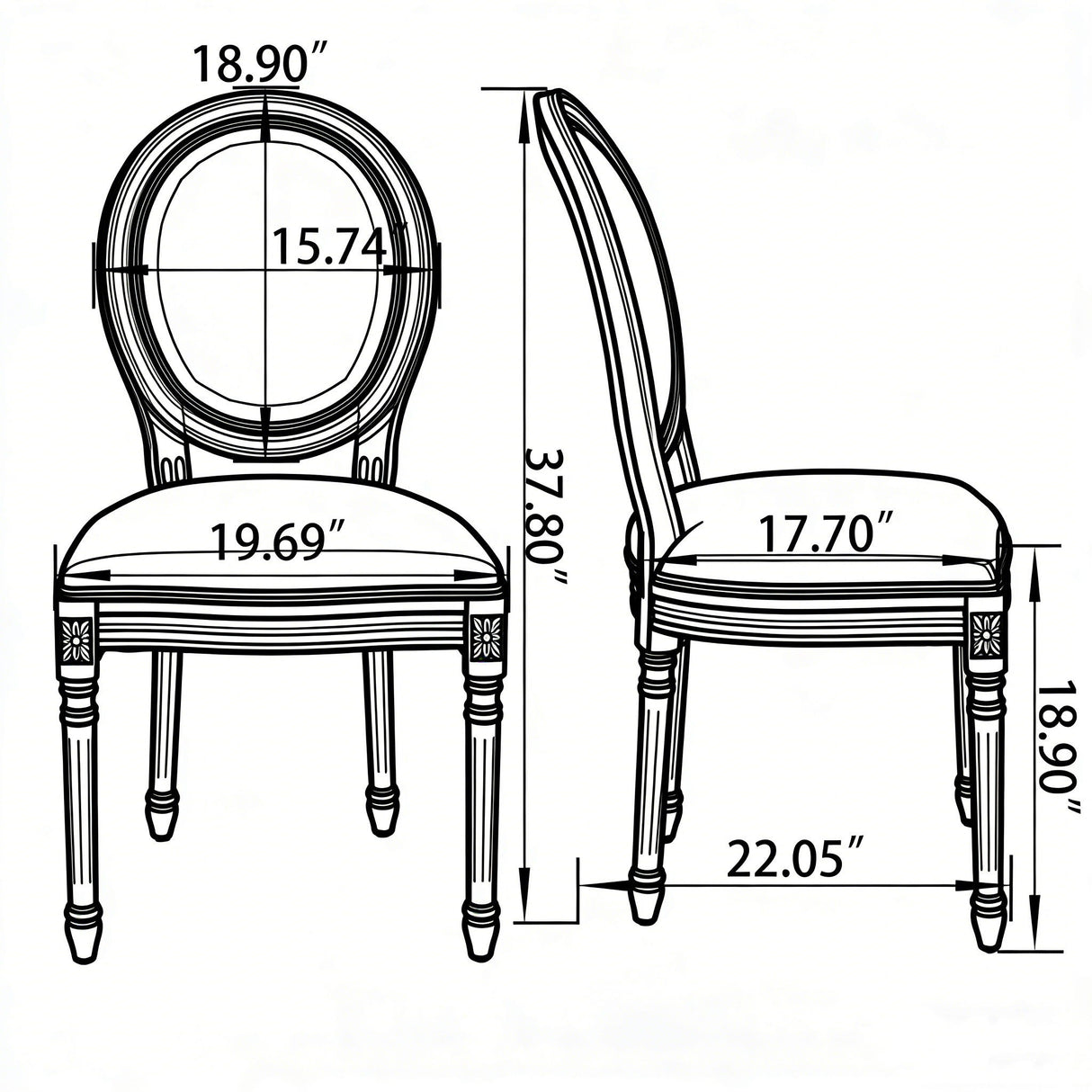 Dining Chairs Upholstered With Sponge Round Back (Set of 2) - Black