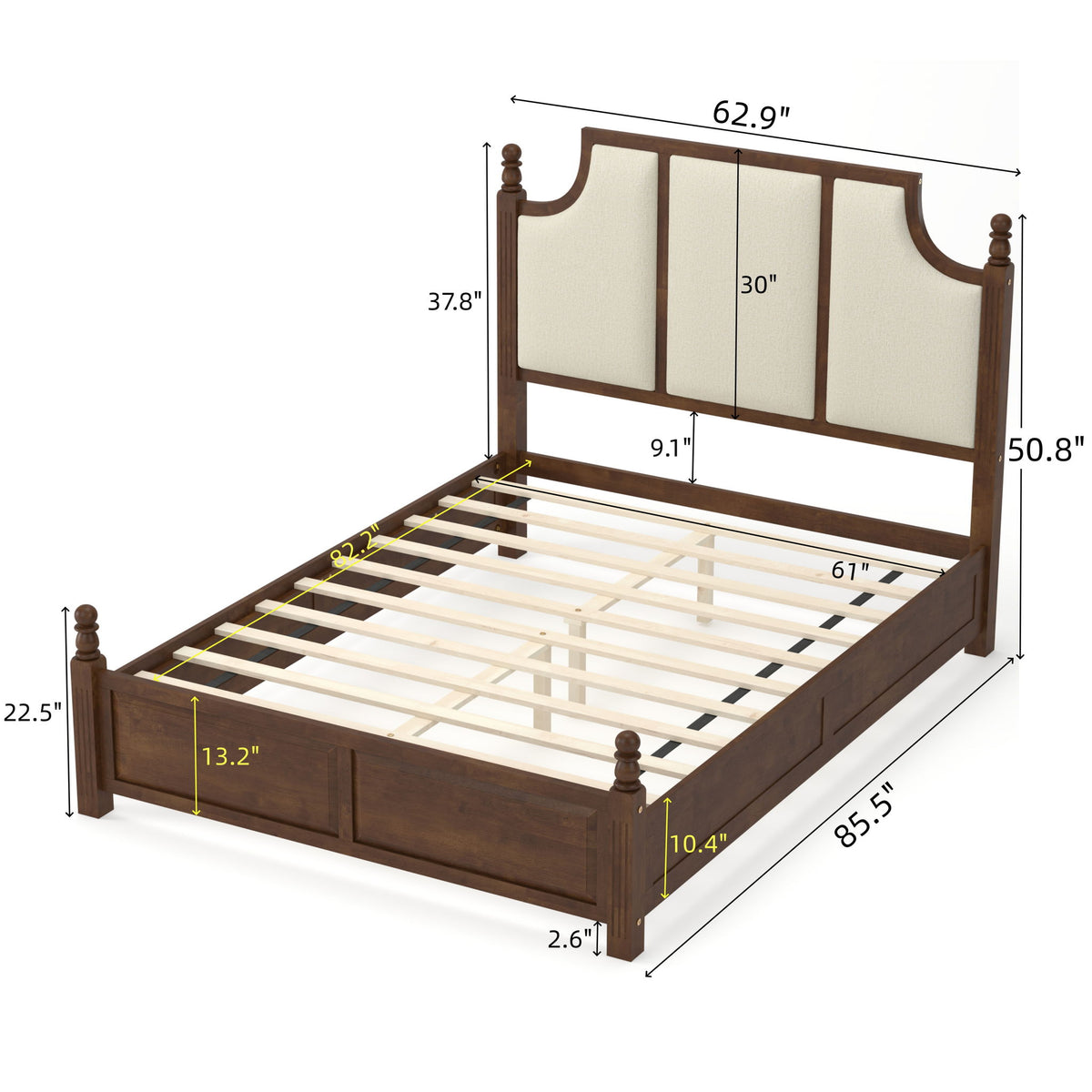 Farmhouse Platform Bed Frame & Tall Upholstered Headboard