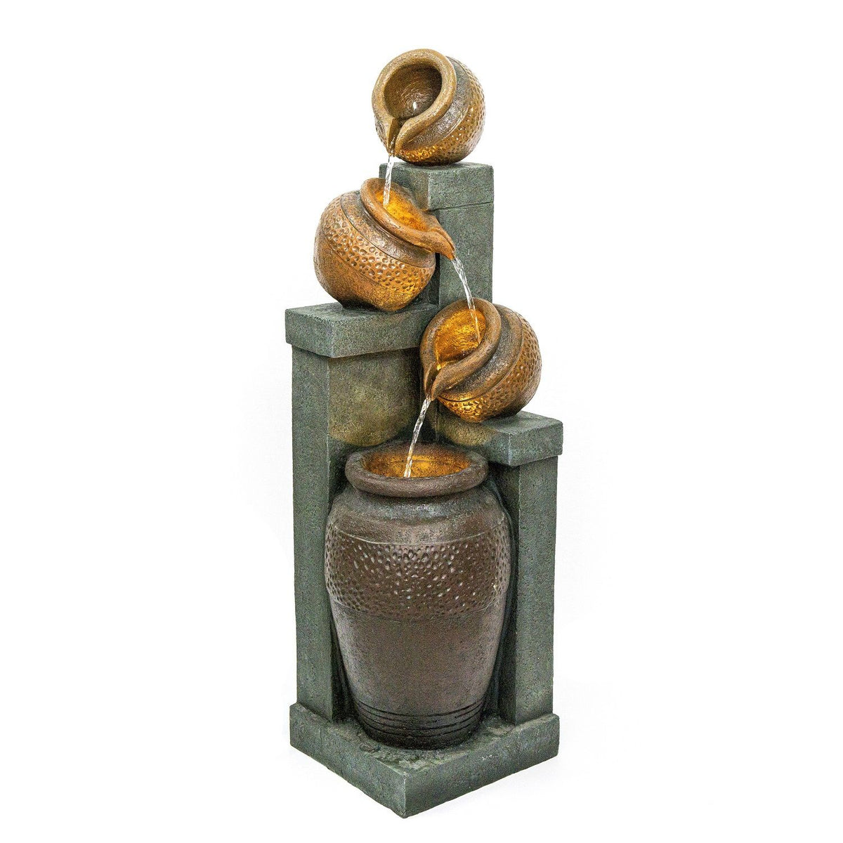 4 Tier Outdoor Water Fountain With Warm LED Lights For Patio - Brown / Tan