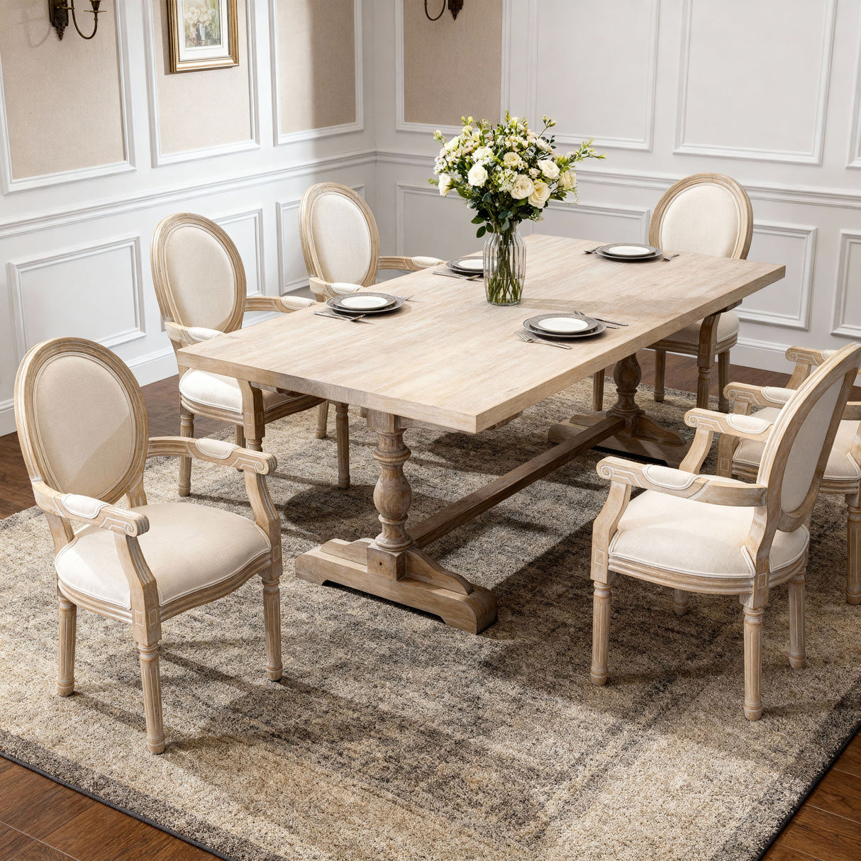 French Style Solid Wood Dining Chair (Set of 2) - Cream