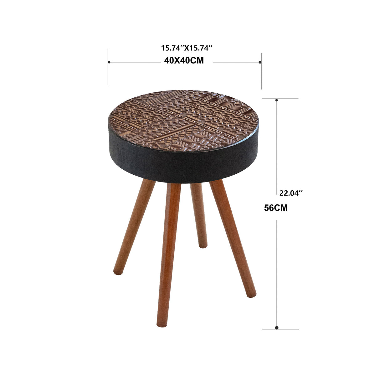 Round Coffee Table With Carved Top For Living Room - Black