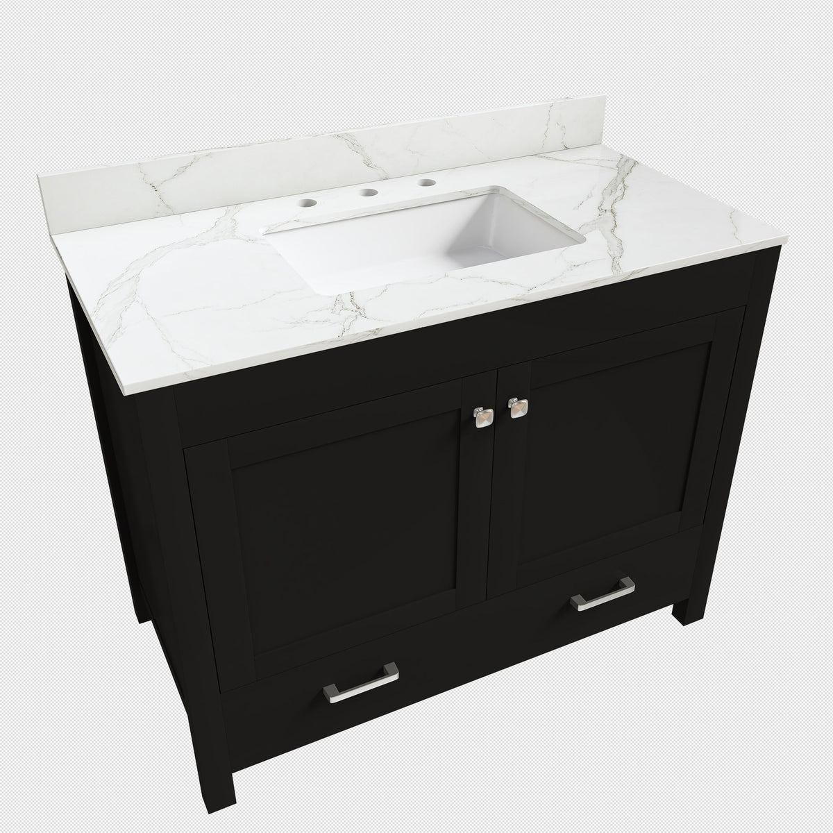 Bathroom Vanity Set, Fluted Cabinet, Soft Close Doors & Drawers, 3 Faucet Holes, Sink Included - Black