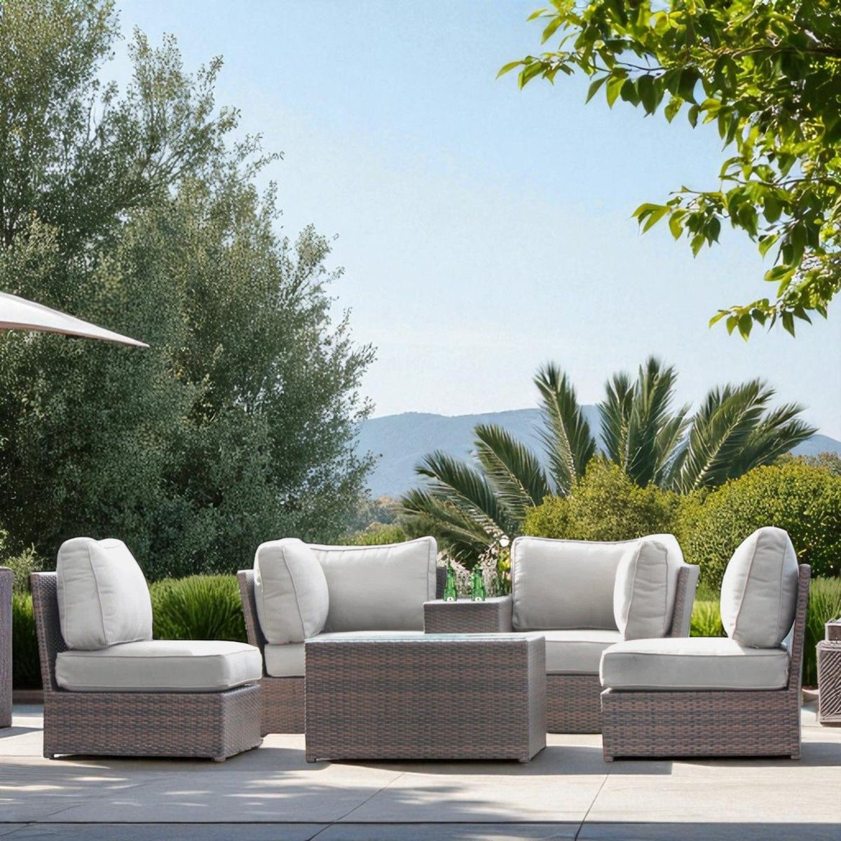 All Weather Patio Seating Set With Cushions 4 Person - Espresso