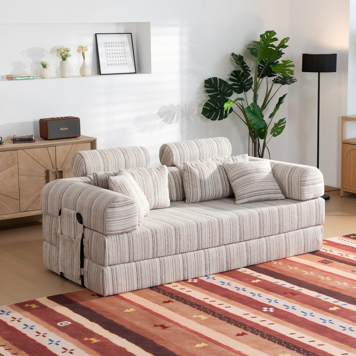 Convertible Sleeper Sofa Bed With High Density Compressed Sponge, Upholstered Couch For Living Room