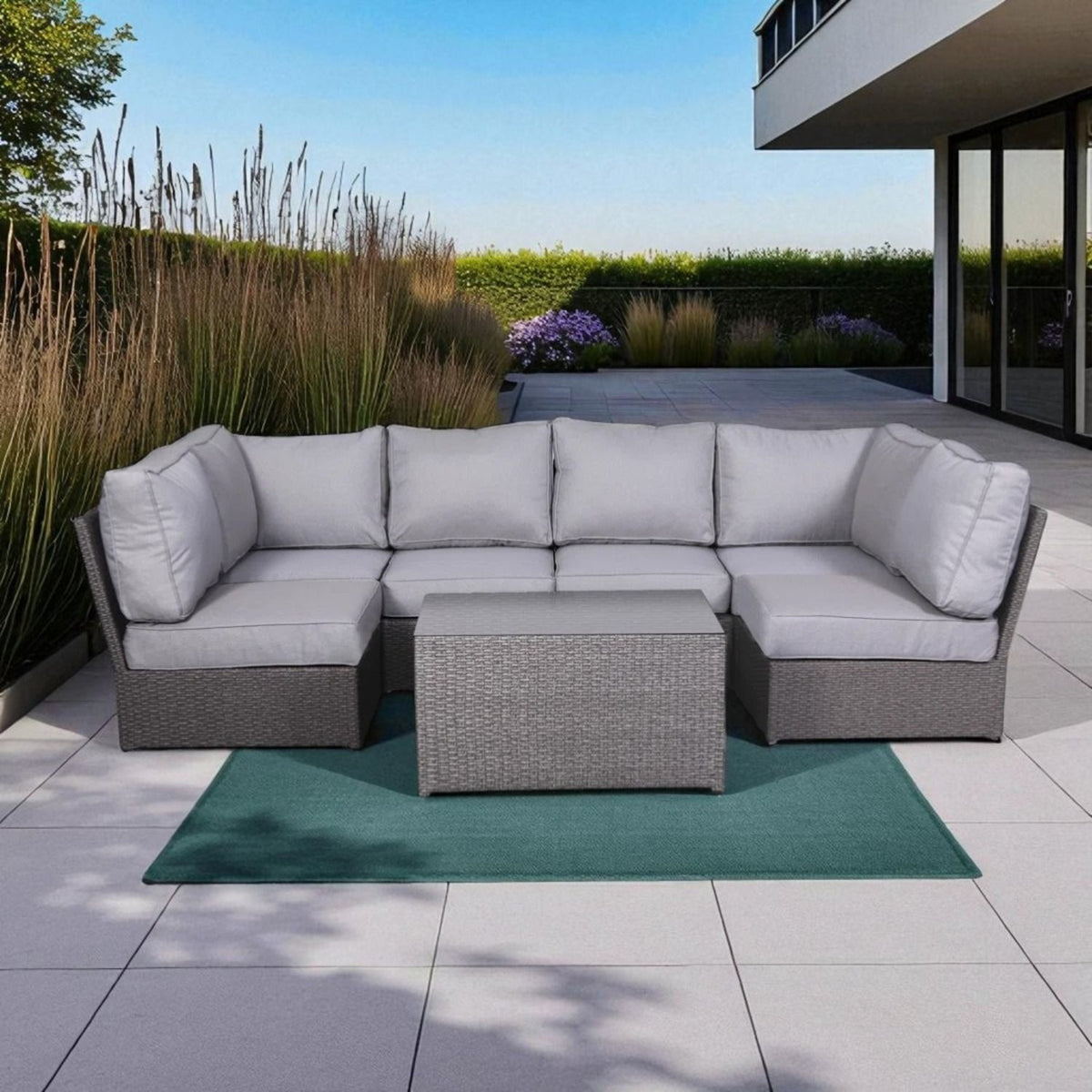 Outdoor Sectional Set With Cushions, Reversible Modular Design, Weather Resistant - Gray Mix