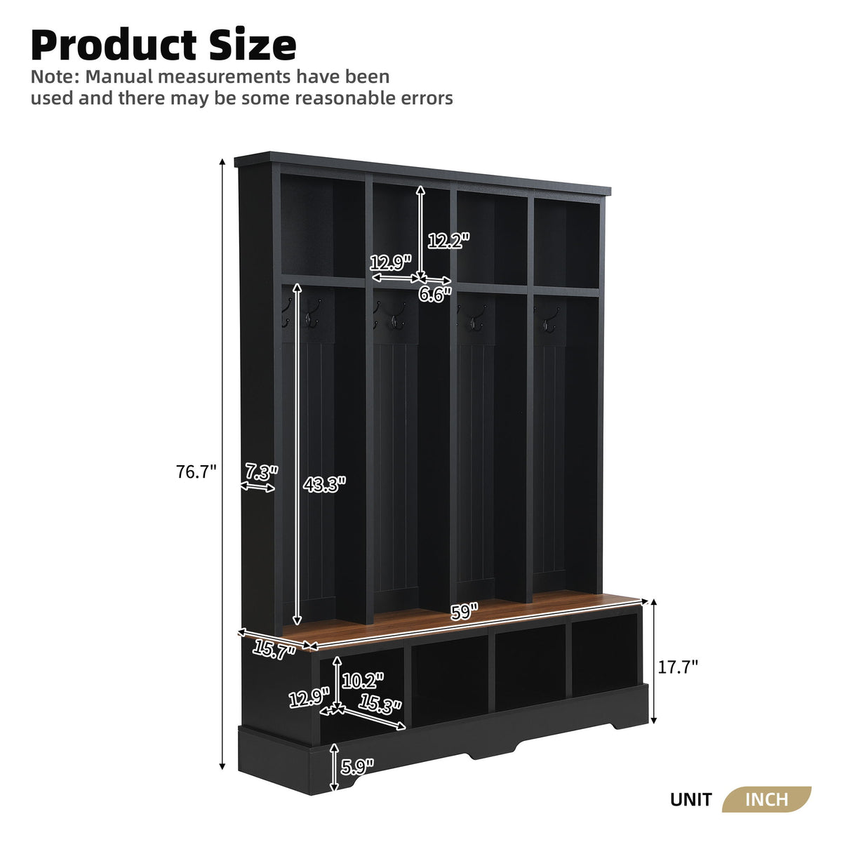 Hall Tree With 8 Hooks, Practical Entryway Bench With Open Compartments