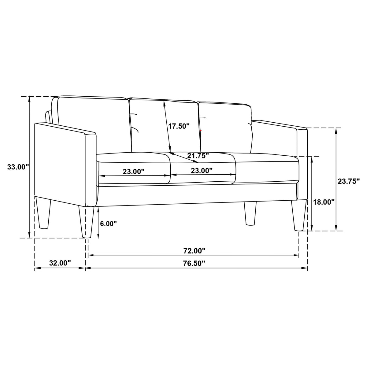 Weld 3 Piece Upholstered Track Arm Sofa Set - Black
