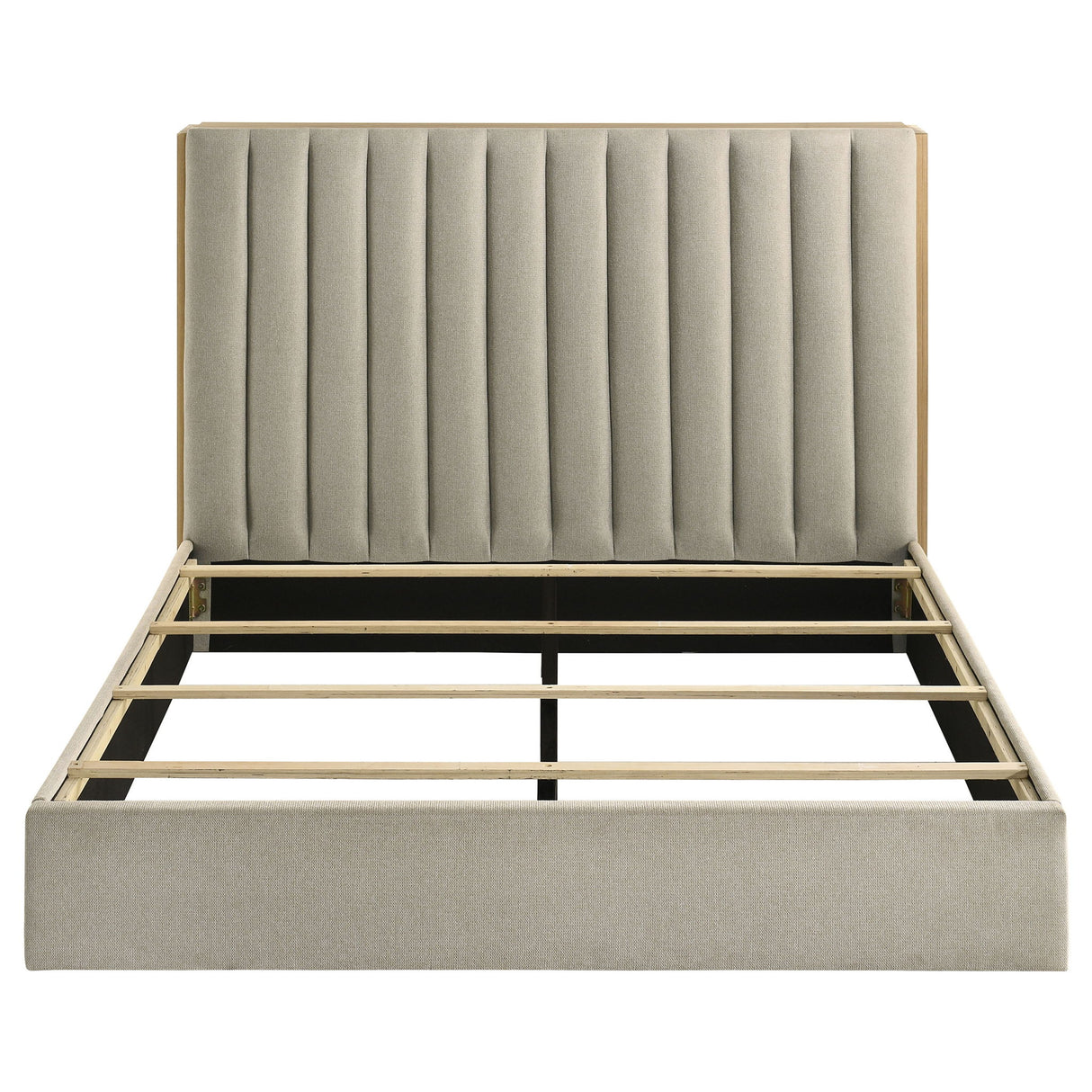 Merritt - Queen Bookcase Storage Bed With Tufted Headboard - Light Oak / Light Tan