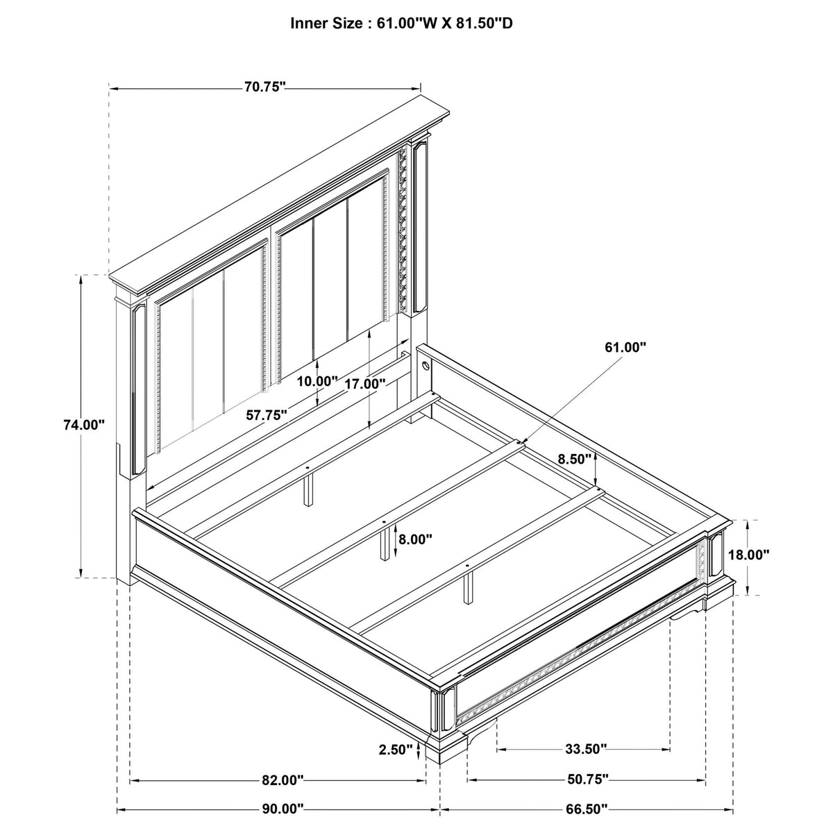Bedroom Set With LED Lighting And Carved Moldings