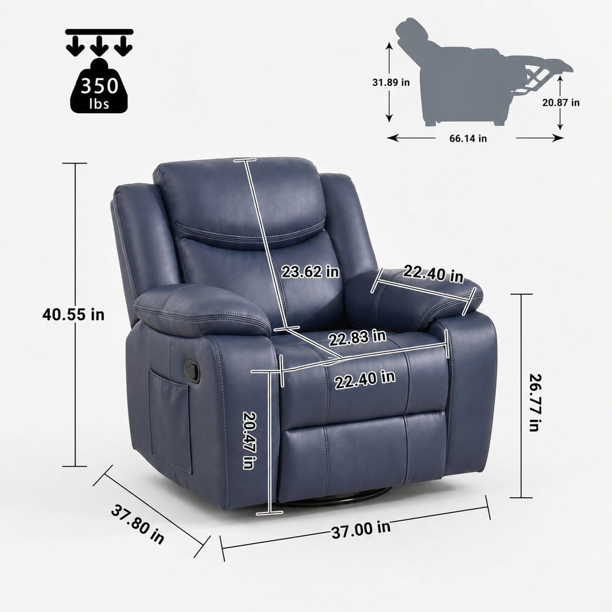 Rocker Recliner Chair With Manual Recline And 360° Swivel Base