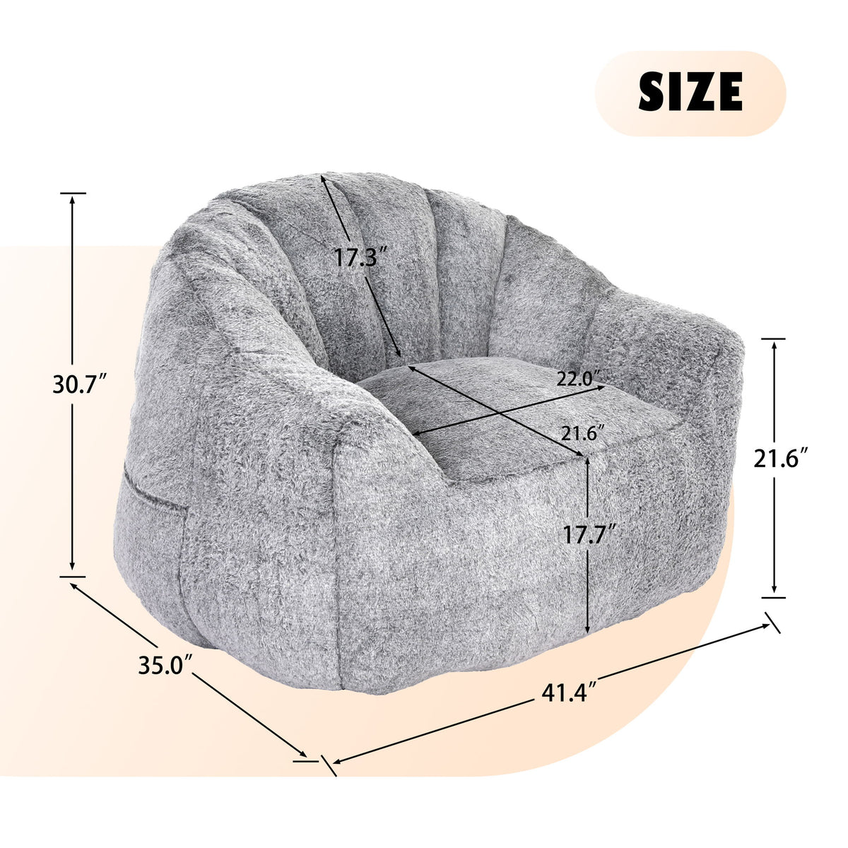 Beanbag Sofa Chair With Armrests Stuffed High Density Foam, Lazy Sofa Comfy Chairs Beanbag Chair For Adults In Living Room, Bedroom Reading - Dark Gray