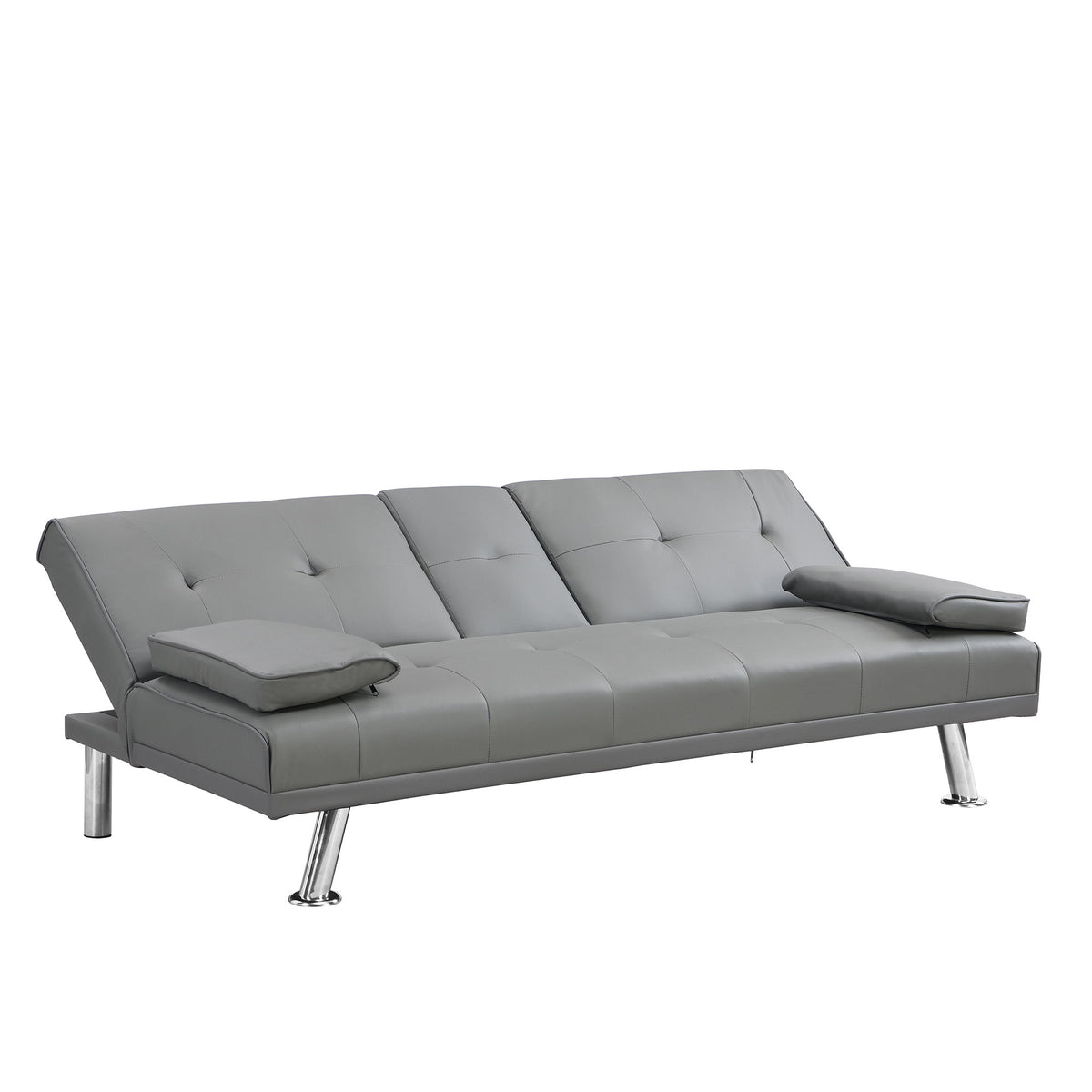 Modern Sofa Bed With Armrest 2 Holders, Wood Frame & Stainless Leg