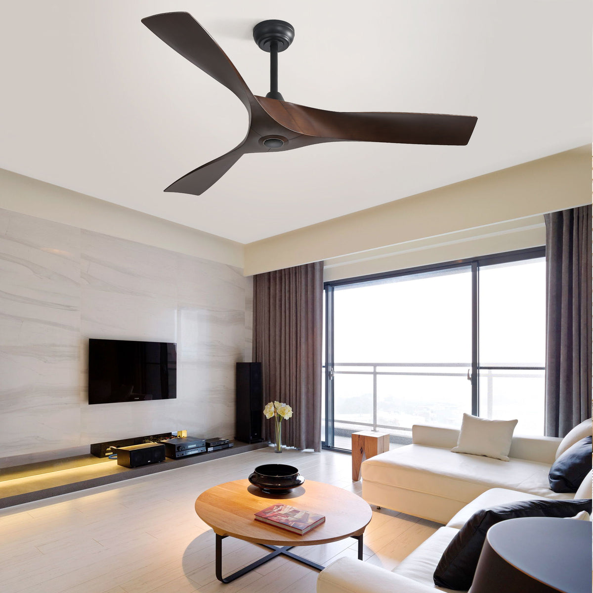 52" Blade Ceiling Fan Without Light, 6 Speed Reversible DC Motor For Living Room, Outdoor Use - Black