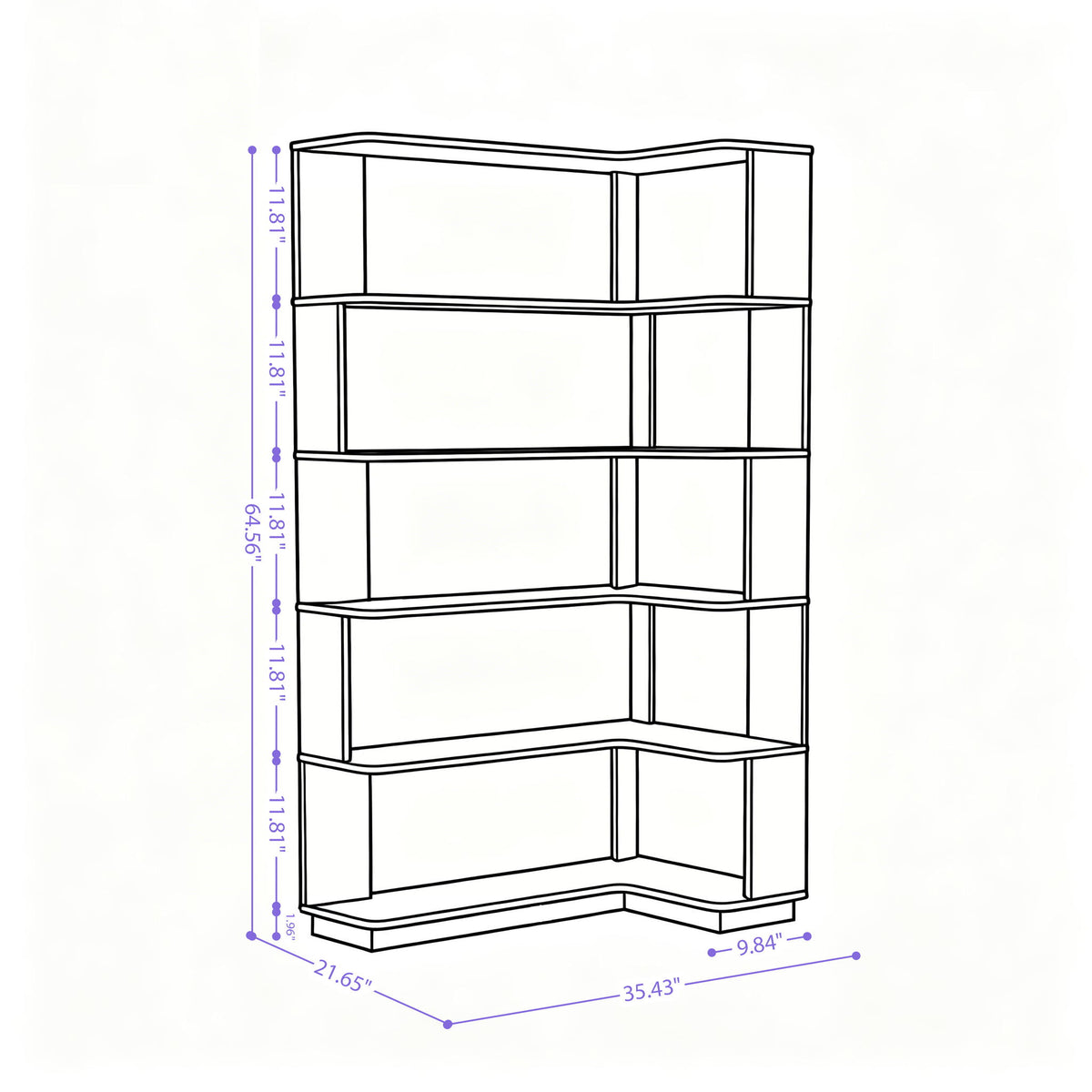 Extended Corner Bookshelf For Living Room - Light Gray