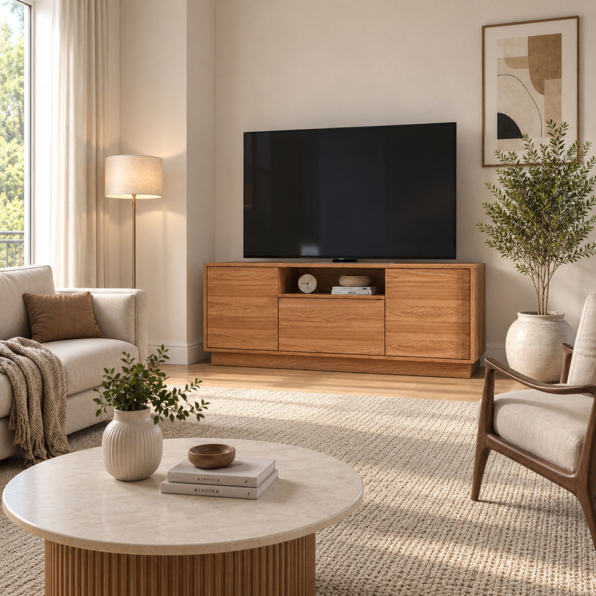 TV Stand For TVs Up To 65" With 2 Doors, 1 Drawer And 1 Open Shelf