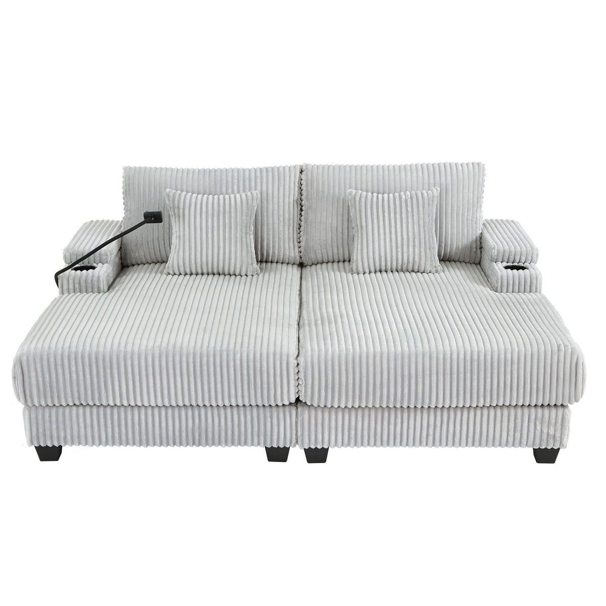 Chaise Sofa With Adjustable Backrest, Cup Holders, Phone Holder & Storage Compartments For Living Room - Light Gray