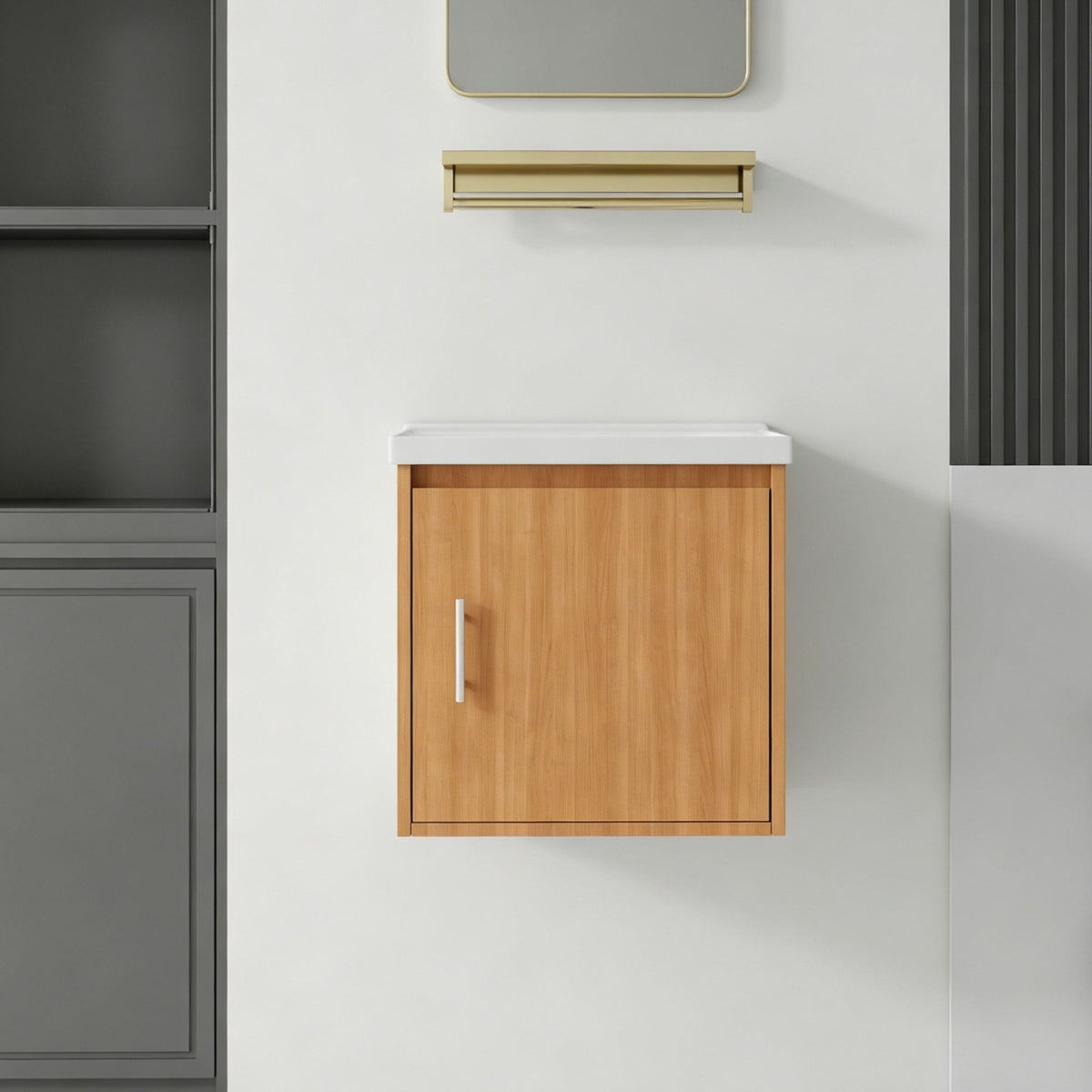 20" Floating Bathroom Vanity Combo With Sink, Soft Close Doors, Wall Mounted Solid Cabinet - Golden Oak