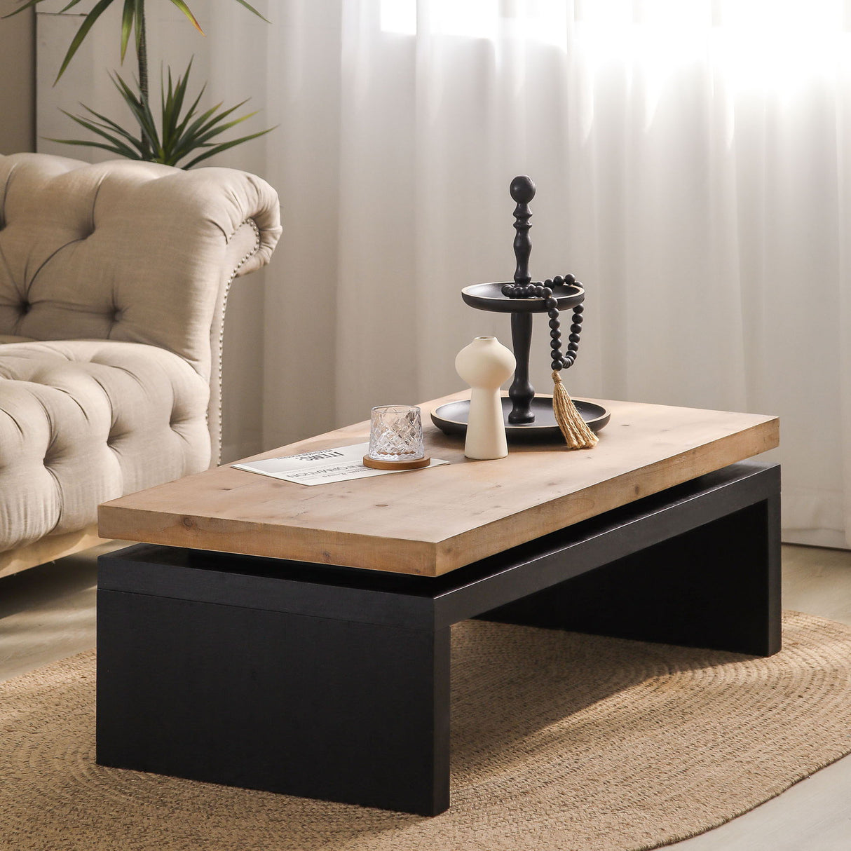 Coffee Table Rectangular Center Table For Living Room - Black / Natural / Multi / Natural Multi / Natural Wood / Natural Wood Wash
