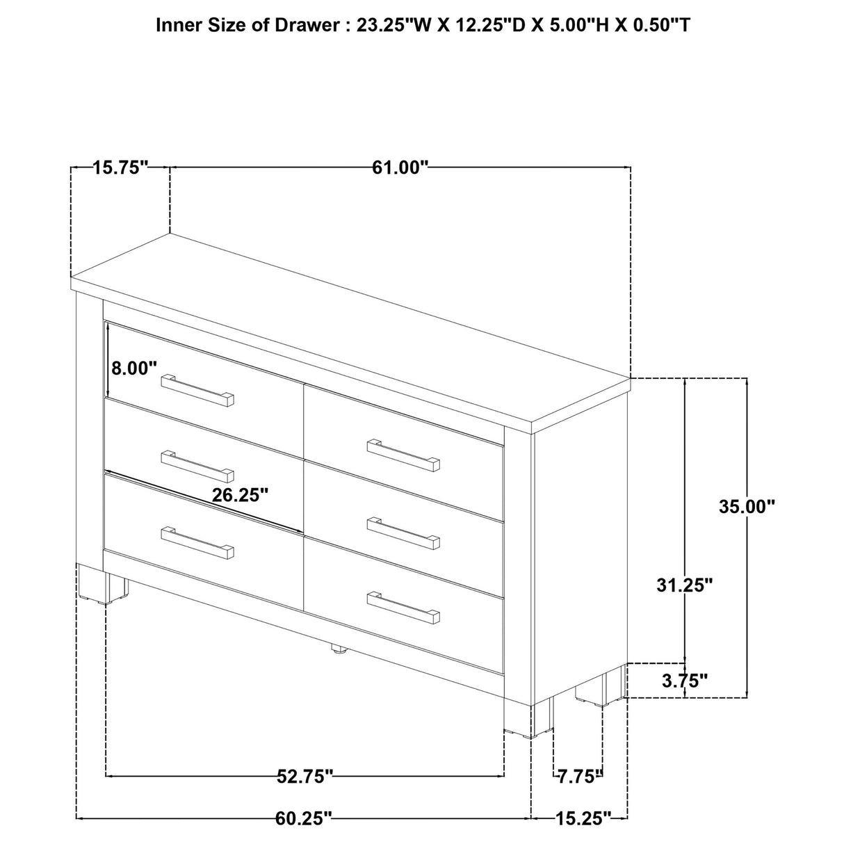 Sansome - 6 Drawer Bedroom Dresser With Pulls - Oak