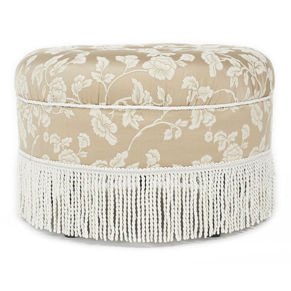 Yolanda - Floral Round Upholstered Accent Ottoman - Beige