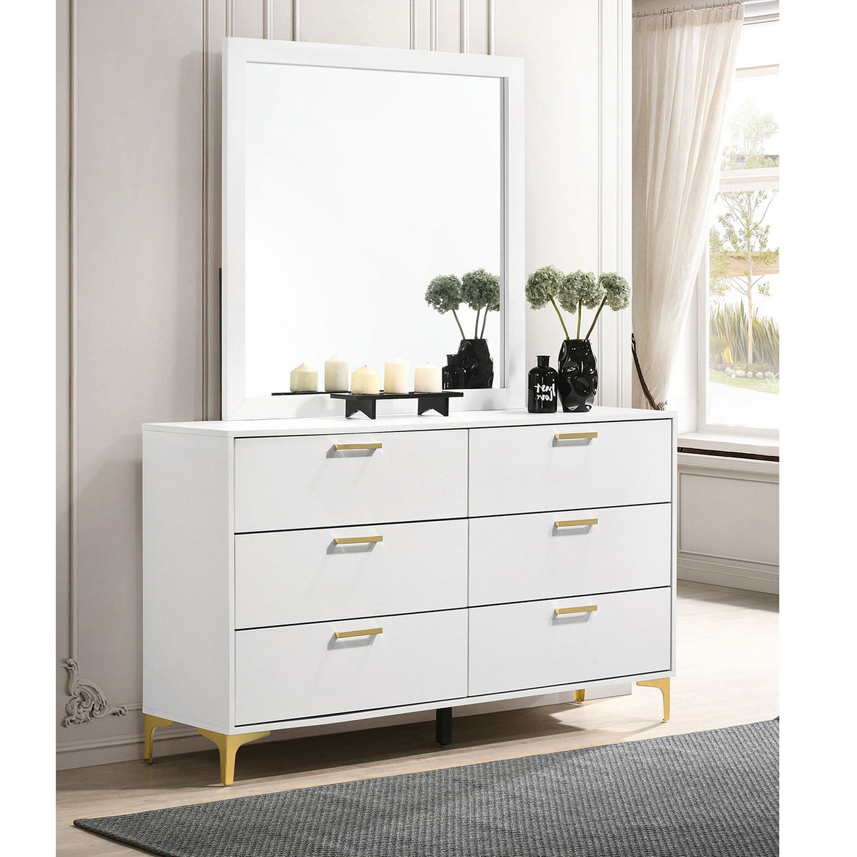 James - 6 Drawer Dresser With Mirror - White