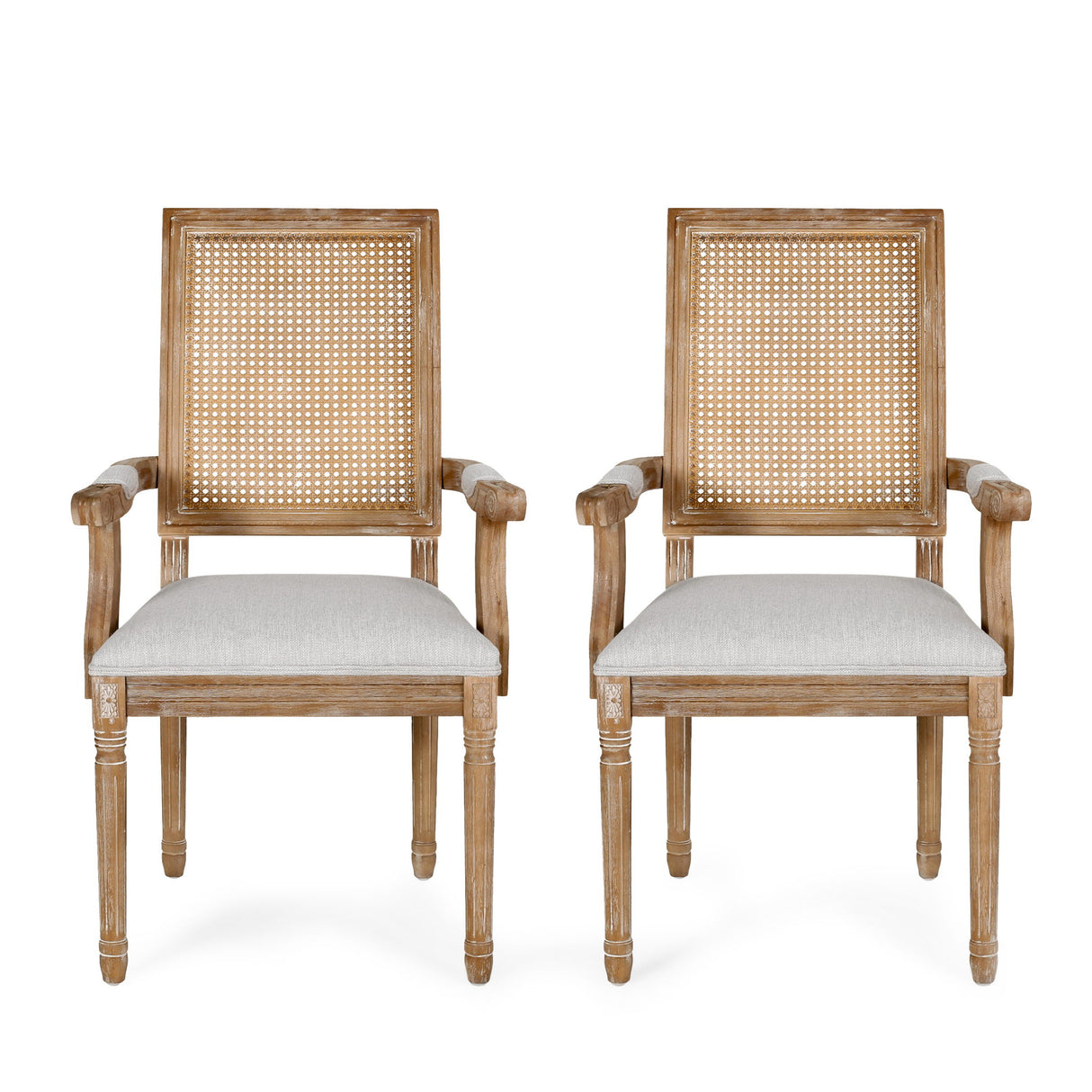 Elegant French Country Style Dining Chair With Cane Backrest