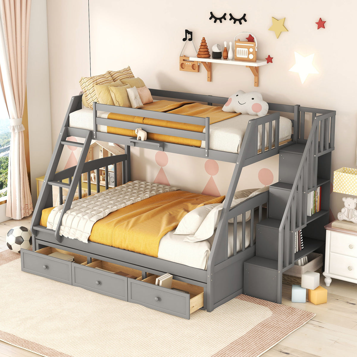 Bunk Bed With Drawers, Ladder And Storage Staircase