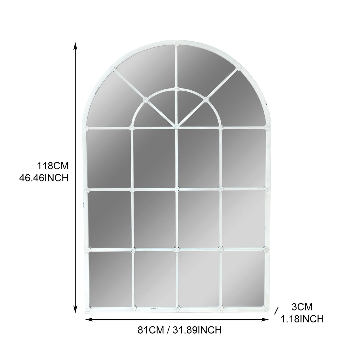Handmade Arched Mirror, Windows Design For Entryway - White